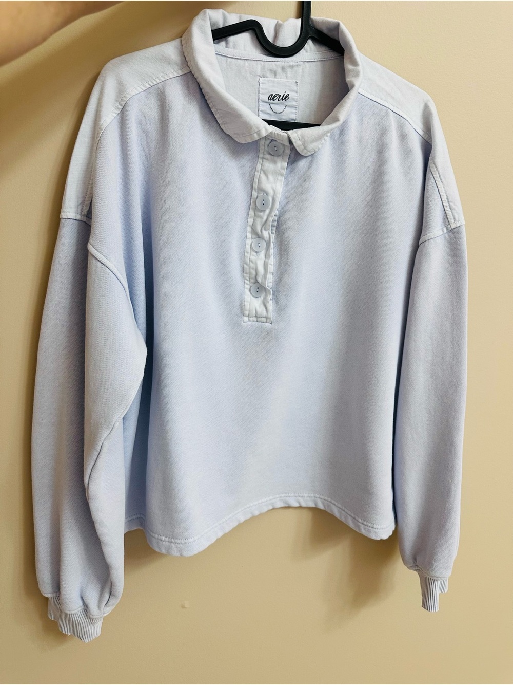 aerie Pastel Blue Button-Front Pullover Sweatshirt